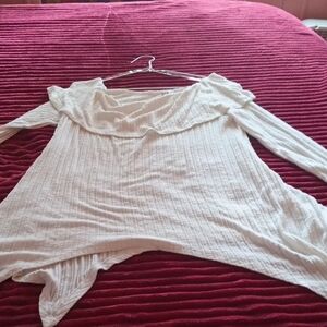 Cato Cream Ribbed Off-Shoulder Top